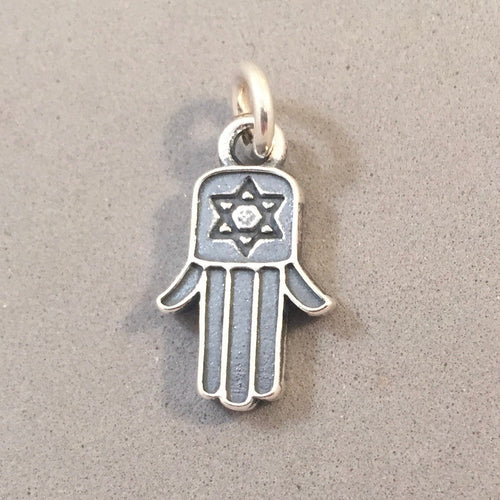 Sale! HAMSA & Star of David .925 Sterling Silver Charm Pendant Hand Religion East India Jewish AF149