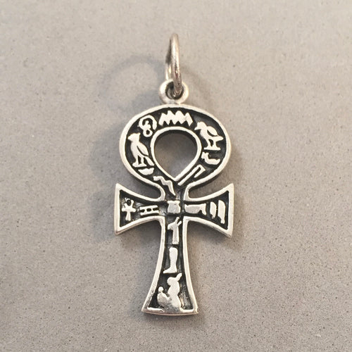 ANKH .925 Sterling Silver Medium Charm Pendant Egyptian Oxidized Detailed Onk Relgion FA01
