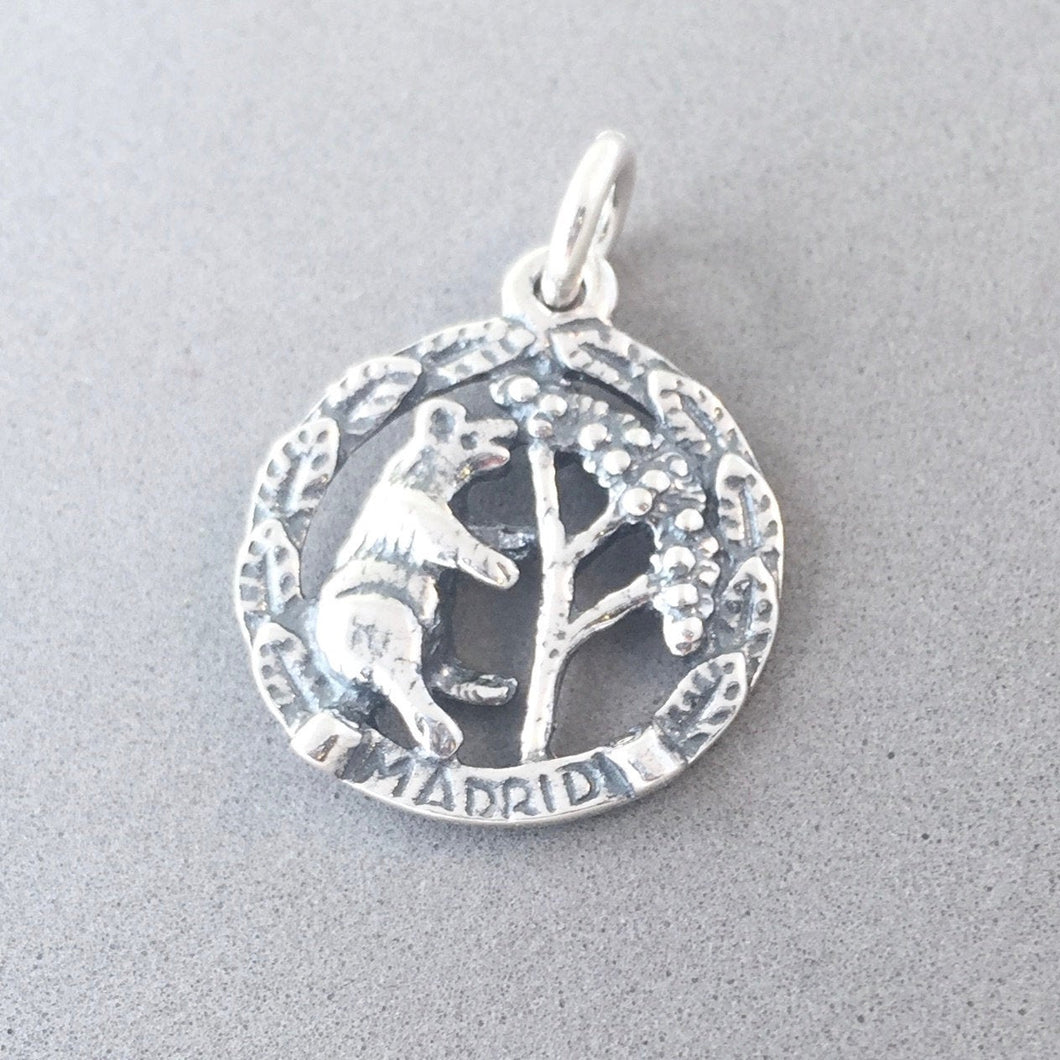 MADRID BEAR TREE .925 Sterling Silver Charm Pendant Statue Calle de Carmen Strawberry Spain tp04