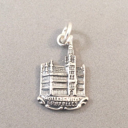 HOTEL DE VILLE Bruxelles .925 Sterling Silver Charm Pendant Brussels Belgium Grand Place td17