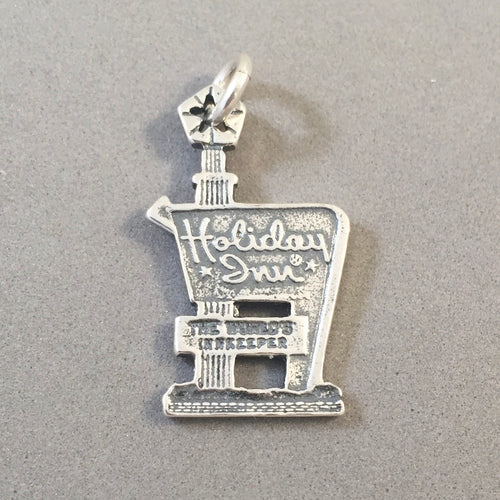 HOLIDAY INN .925 Sterling Silver 3-D Charm Pendant Retro Sign Motel Hotel Innkeeper Souvenir tu26