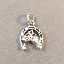 Load image into Gallery viewer, HORSE HEAD in HORSESHOE .925 Sterling Silver Charm Pendant Equestrian Cowboy Shoe AN74