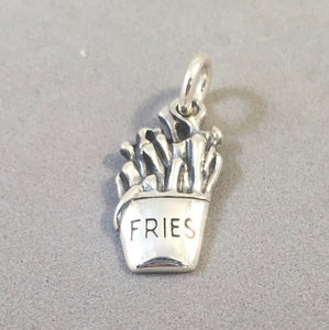 FRIES .925 Sterling Silver Charm Pendant Fast Junk Food French Fries Frites Package Drive Thru kt30