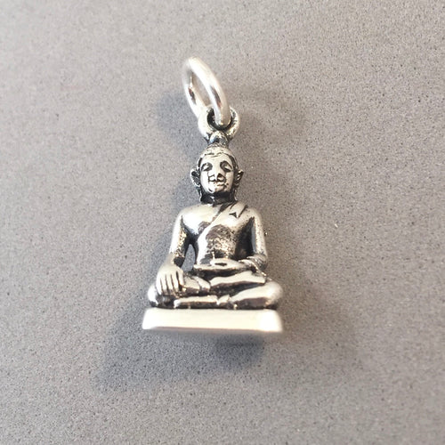 BUDDHA .925 Sterling Silver 3-D Charm Pendant Sitting Earth Touching Witness  Thailand Japan fa06