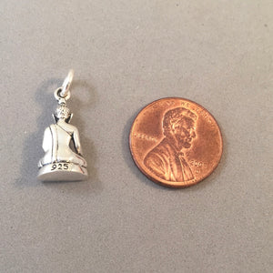 BUDDHA .925 Sterling Silver 3-D Charm Pendant Sitting Earth Touching Witness  Thailand Japan fa06