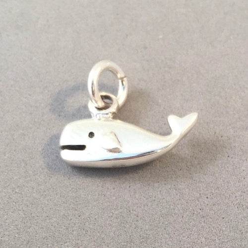 WHALE .925 Sterling Silver Charm Pendant Simple Shiny Small Cartoon Basic Beach Ocean Sea Life nt10