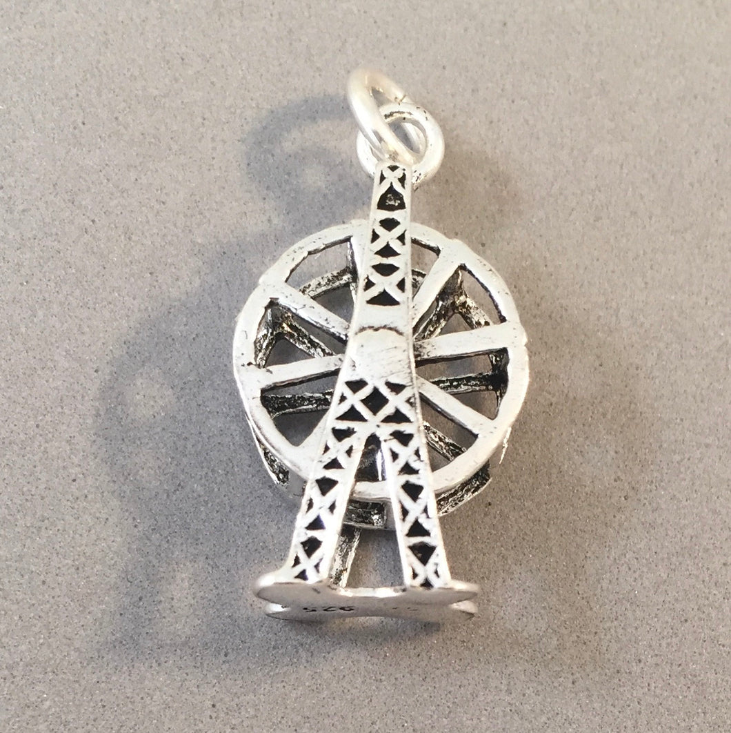 FERRIS WHEEL Spinning .925 Sterling Silver 3-D Moving Charm Pendant Fair Amusement Park Ride hb11