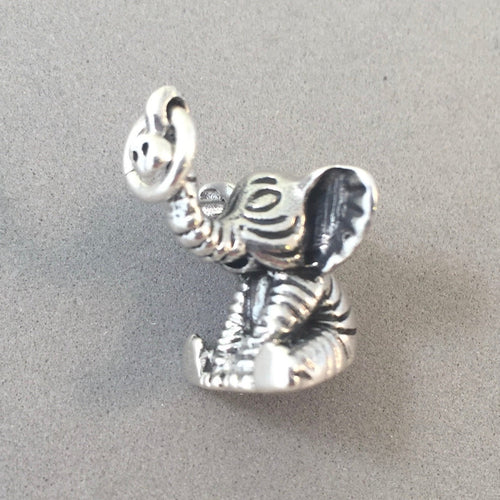 Sale! BABY ELEPHANT 3-D .925 Sterling Silver Charm Pendant Sitting Safari Asian African Animal Zoo an130