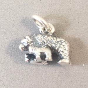 BEAR & TWO CUBS .925 Sterling Silver 3-D Charm Pendant Grizzly Brown Black Family Babies an42