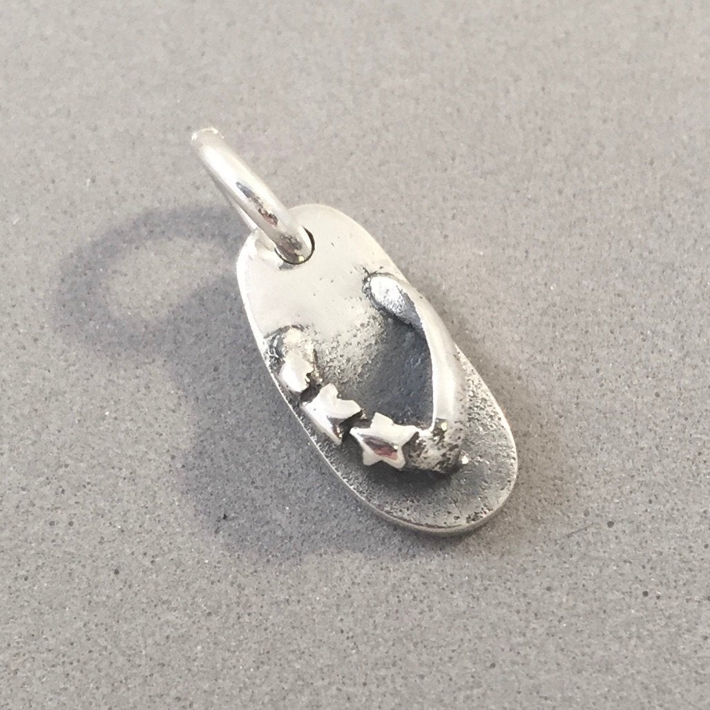 FLIP FLOP With STARS 3-D Sterling Silver Charm Pendant Beach