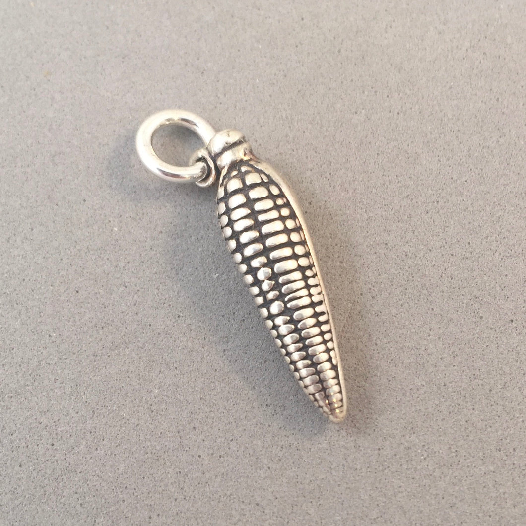 CORN on the COB .925 Sterling Silver 3-D Charm Pendant Ear of Food Kitchen Vegetable Farming GT04