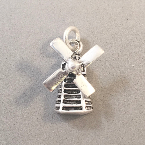 DUTCH SPINNING WINDMILL .925 Sterling Silver 3-D Charm Pendant Holland Blades Move Netherlands Td04
