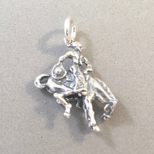 RODEO RIDER .925 Sterling Silver 3-D Charm Pendant Cowboy Cowgirl Bucking Bronco Horse AN34