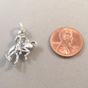 RODEO RIDER .925 Sterling Silver 3-D Charm Pendant Cowboy Cowgirl Bucking Bronco Horse AN34