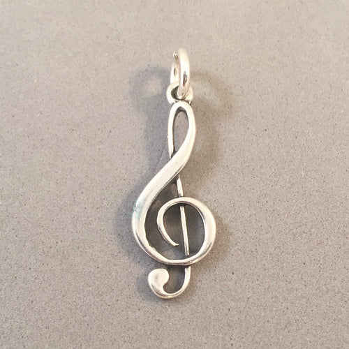 TREBLE CLEF .925 Sterling Silver 3-D Charm Pendant Sheet Love Music Score Band Symbols New HB18