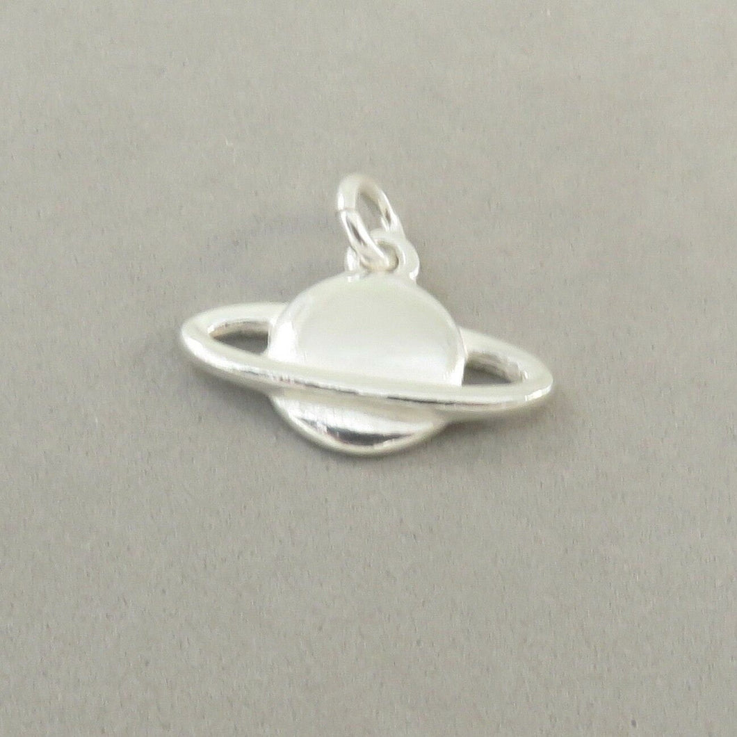 SATURN .925 Sterling Silver 3-D Charm Pendant Planet Astrology Astronomy Galaxy Universe my05