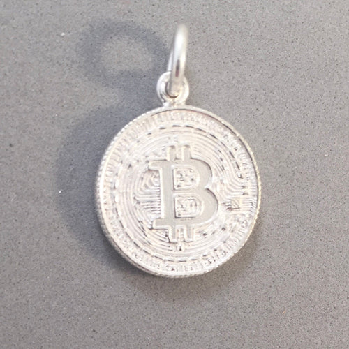 BITCOIN .925 Sterling Silver 3-D Charm Pendant Money Crypto Currency HM27