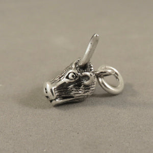 TEXAS LONGHORN .925 Sterling silver 3-D Charm Pendant Steer Head Oxen Cow Bull Cattle Ranch an78