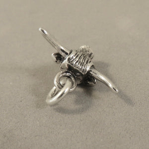 TEXAS LONGHORN .925 Sterling silver 3-D Charm Pendant Steer Head Oxen Cow Bull Cattle Ranch an78