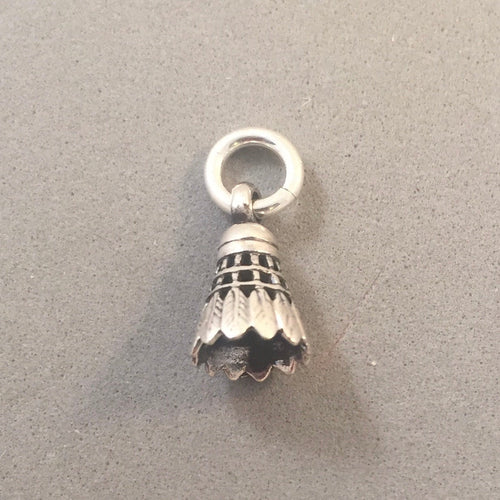 SHUTTLECOCK .925 Sterling Silver 3-D Charm Pendant Badminton Birdie Sports Equipment Player sp06