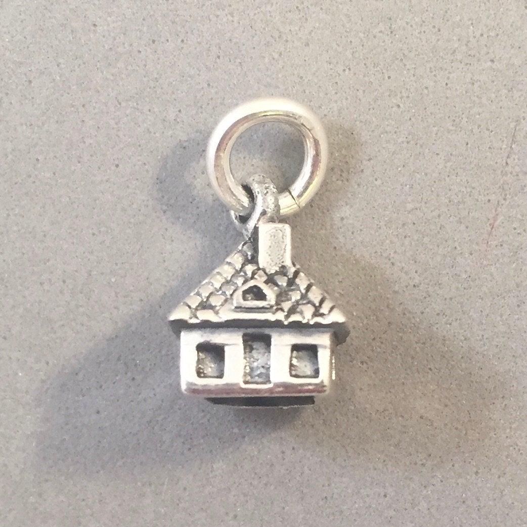 HOUSE 3-D .925 Sterling Silver Small Charm Pendant Home Sweet Cottage Country Realtor hm07