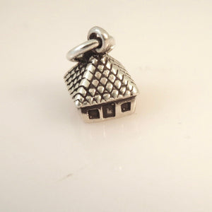 HOUSE 3-D .925 Sterling Silver Small Charm Pendant Home Sweet Cottage Country Realtor hm07