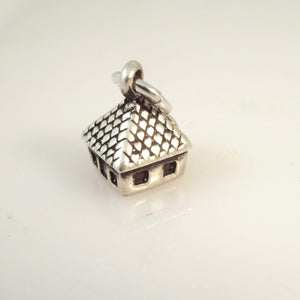 HOUSE 3-D .925 Sterling Silver Small Charm Pendant Home Sweet Cottage Country Realtor hm07