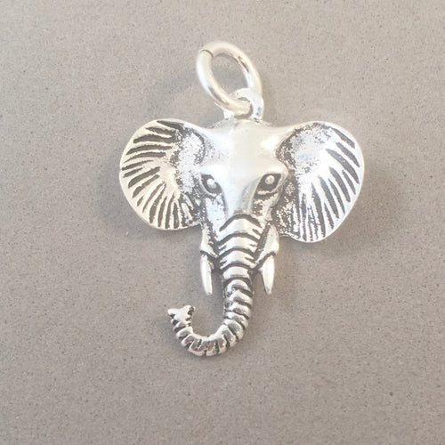 Sale! ELEPHANT HEAD .925 Sterling Silver Charm Trunk Left Tusks Pendant Safari Asian African Zoo an131