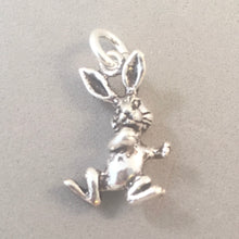 Load image into Gallery viewer, BUNNY RABBIT DANCING .925 Sterling Silver 3-D Charm Pendant Easter Peter Cottontail Magician CE02