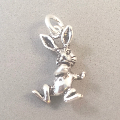 BUNNY RABBIT DANCING .925 Sterling Silver 3-D Charm Pendant Easter Peter Cottontail Magician CE02