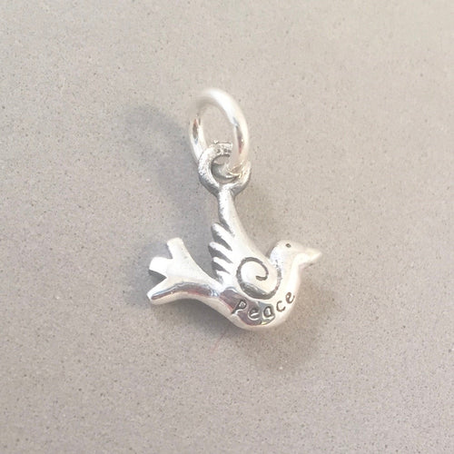 PEACE DOVE .925 Sterling Silver Small 3-D Charm Pendant Bird Sparrow Christian Faith bi24