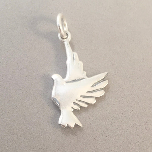 FLYING DOVE Charm .925 Sterling Silver Double Sided Pendant Bird Love Wedding Peace Christian bi23