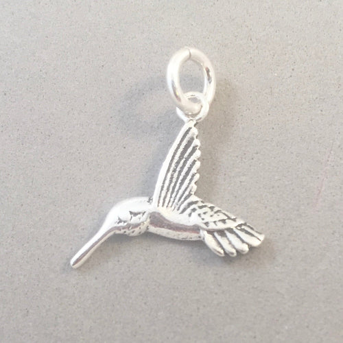 Sale! HUMMINGBIRD One Sided .925 Sterling Silver Charm Pendant Bird Feathers bi104