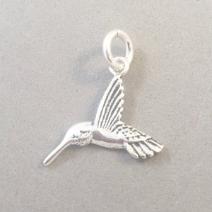 Sale! HUMMINGBIRD One Sided .925 Sterling Silver Charm Pendant Bird Feathers SL46J