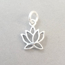 Load image into Gallery viewer, LOTUS Small Open .925 Sterling Silver Charm Pendant Waterlily Lily Pad Lilies Bloom Flower ga59