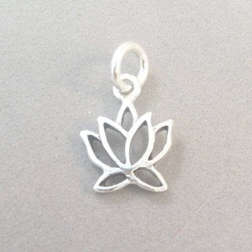 LOTUS Small Open .925 Sterling Silver Charm Pendant Waterlily Lily Pad Lilies Bloom Flower ga59