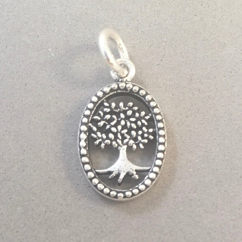 TREE in Oval .925 Sterling Silver Charm Pendant Garden Leaves/Roots Detailed Tree of Life GA23