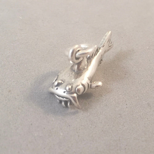 CATFISH 3-D .925 Sterling Silver Charm Pendant Fish Ocean River Fishing Seafood New nt48