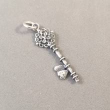 Load image into Gallery viewer, Sale! KEY with HEARTS .925 Sterling Silver 3-D Charm Pendant &quot;Key to my Heart&quot; Skeleton Key HM124