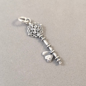 Sale! KEY with HEARTS .925 Sterling Silver 3-D Charm Pendant "Key to my Heart" Skeleton Key HM124