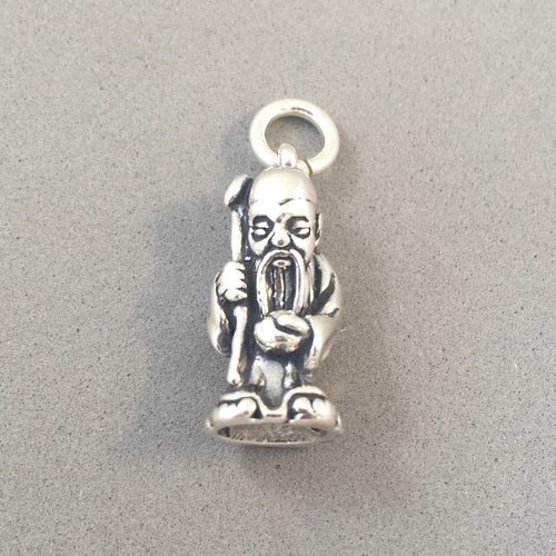 CONFUCIUS .925 Sterling Silver 3-D Charm Pendant Chinese Wise Man Old Faith Religion Asia fa27