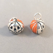 Load image into Gallery viewer, JACK-O-LANTERN Orange Enamel .925 Sterling Silver 3-D Charm Pendant Carved Pumpkin Halloween HL12