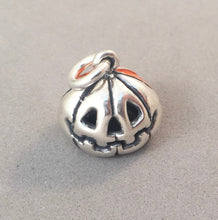 Load image into Gallery viewer, JACK-O-LANTERN Orange Enamel .925 Sterling Silver 3-D Charm Pendant Carved Pumpkin Halloween HL12