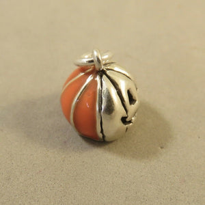 JACK-O-LANTERN Orange Enamel .925 Sterling Silver 3-D Charm Pendant Carved Pumpkin Halloween HL12