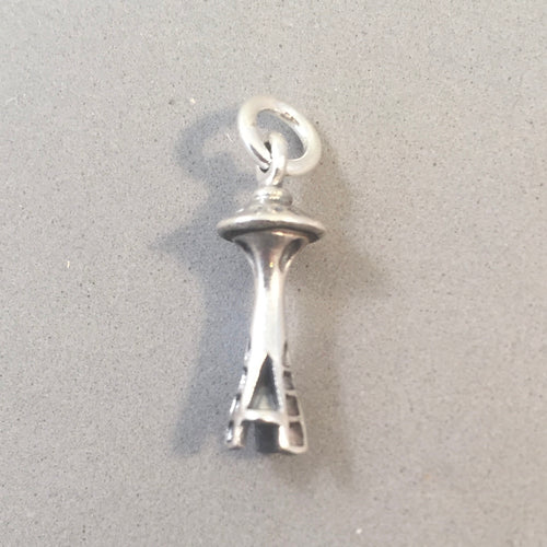 SPACE NEEDLE .925 Sterling Silver 3-D Charm Pendant Seattle Washington Travel Tourist Northwest NW07