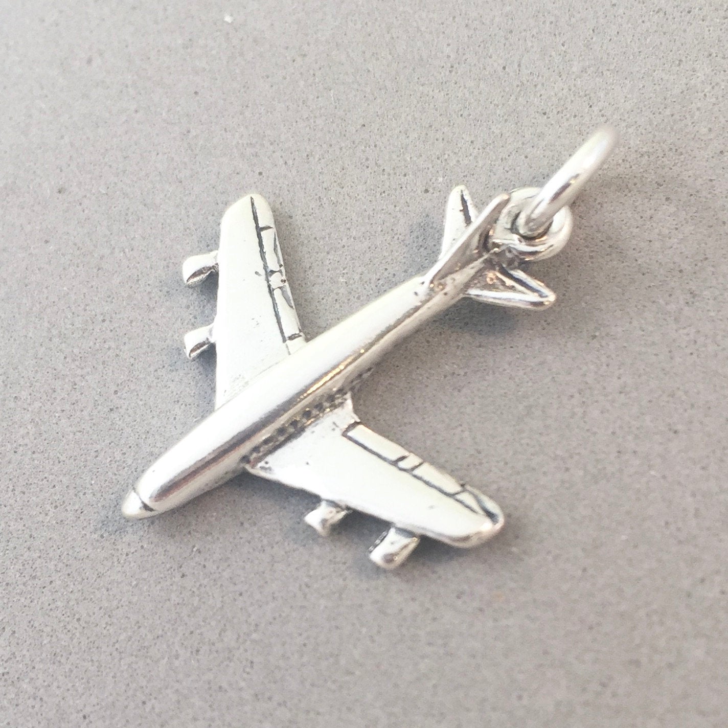 Passenger AIRPLANE Sterling Silver 3-D Charm Pendant Jet