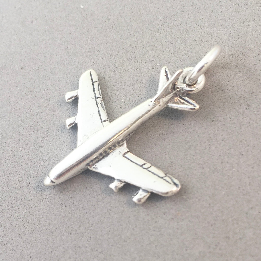 Passenger AIRPLANE .925 Sterling Silver 3-D Charm Pendant Jet Airliner Plane  vh13