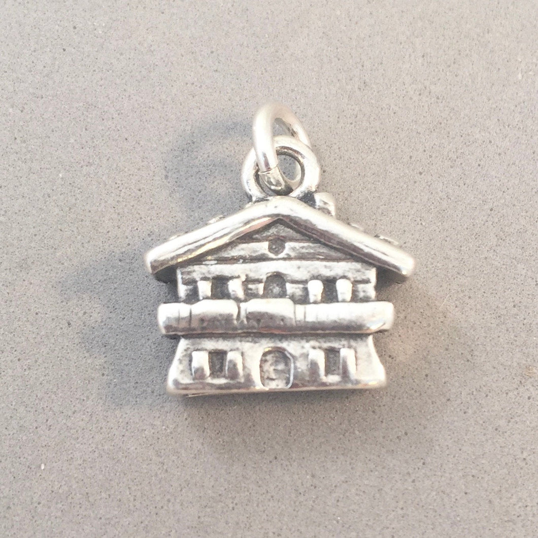 CHALET .925 Sterling Silver 3-D Charm Pendant Swiss Alps Bavaria Winter Ski Lodge Mountain ts10