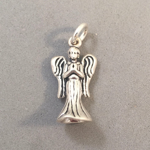 PRAYING ANGEL .925 Sterling Silver Charm Pendant Christian Cross Heaven Wings Detailed CH03