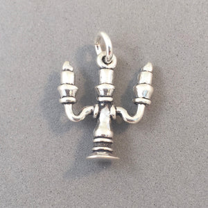 CANDELABRA .925 Sterling Silver 3-D Charm Pendant Home Decor Candlestick 3 Candle Sticks New GT03